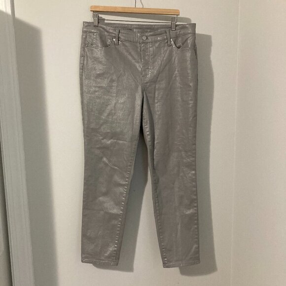 Talbots Women Size 14 Slim Grey Ankle Pant Silver Jeans Cropped Fancy Slimming - Picture 1 of 11